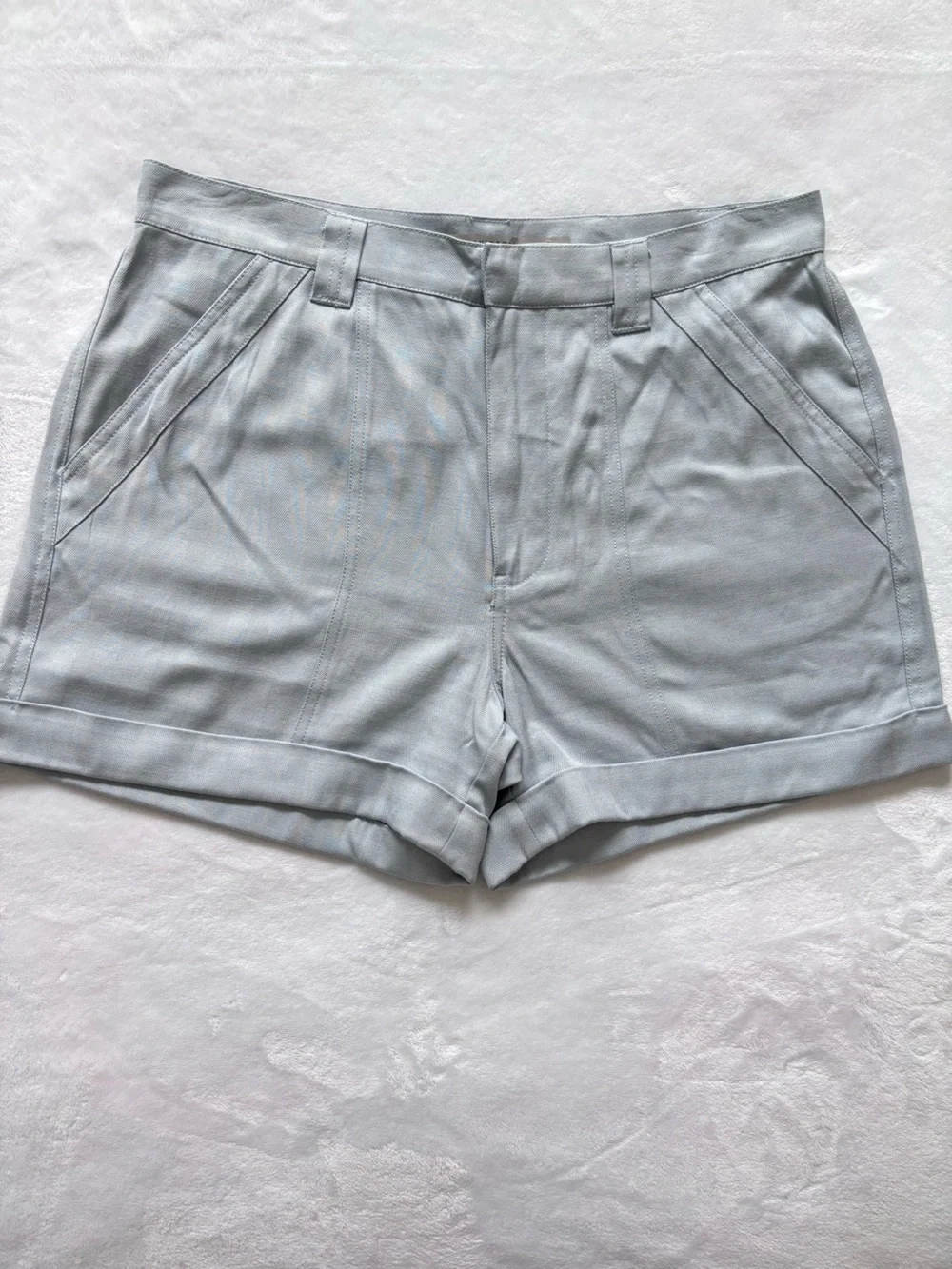 HUDSON Cuffed High Rise Light Blue Herringbone Trouser Shorts--NWT--31